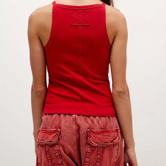 Free People Red Ribbed Tank Top - Picture 3 of 7